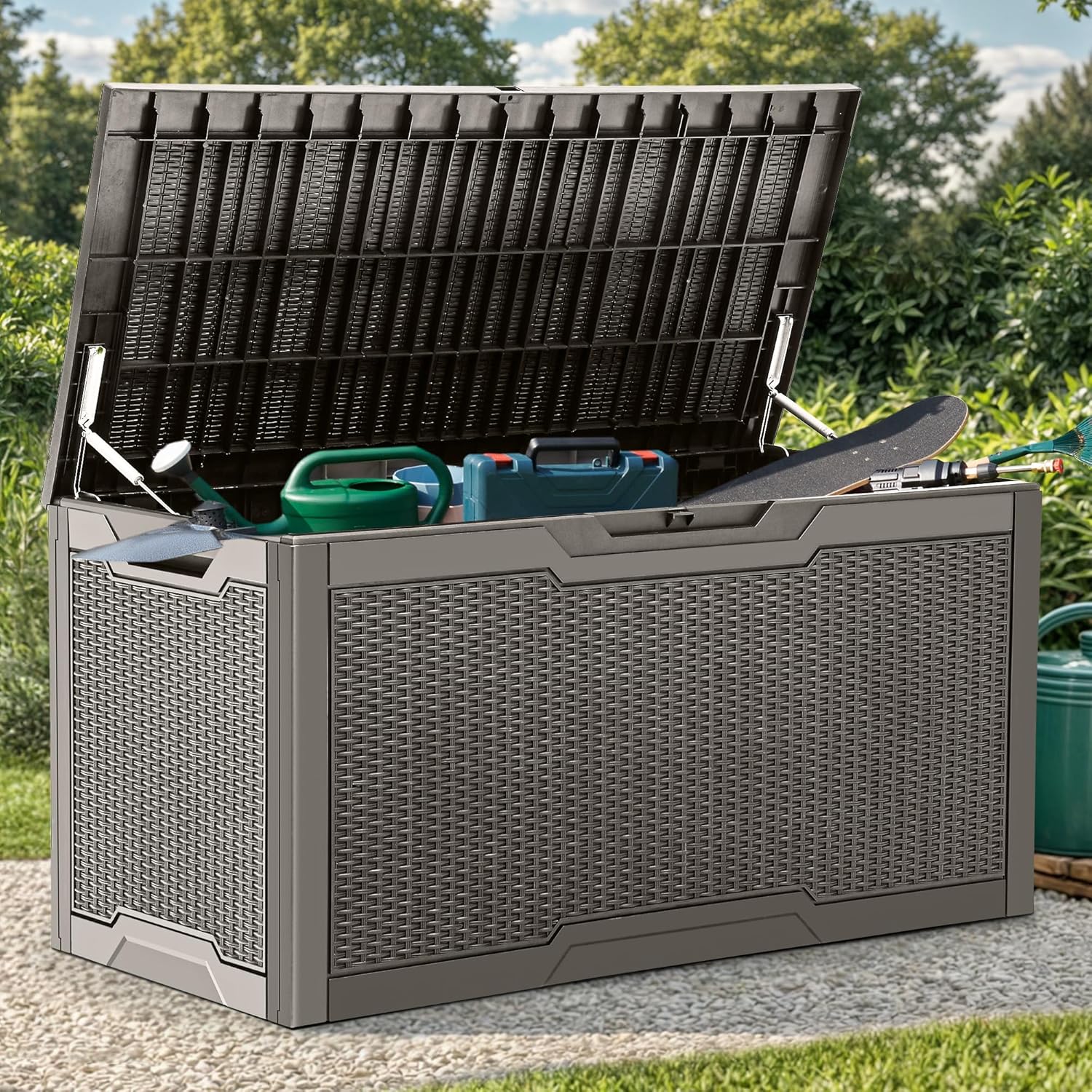 Gardening Tools Box - 100 Gallon Large Deck Box, Outdoor