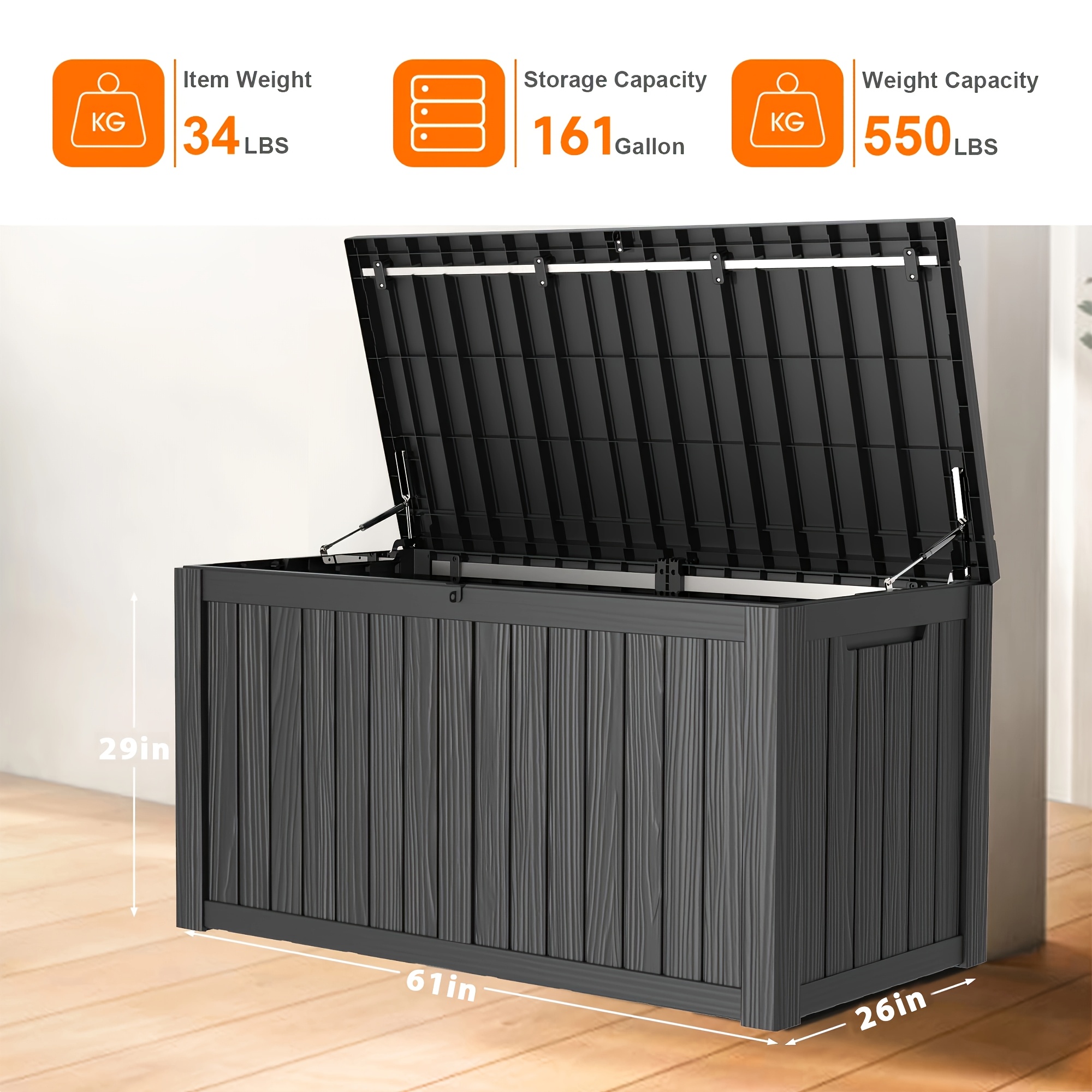 Gardening Tools Box - 161 Gallon Deck Box, Indoor And