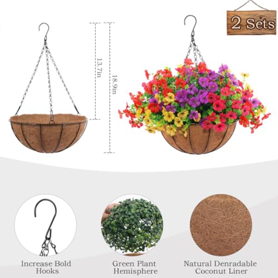 2 Set Artificial Outdoor Flowe - Hanging Planter Basket บทวิจารณ์และราคา