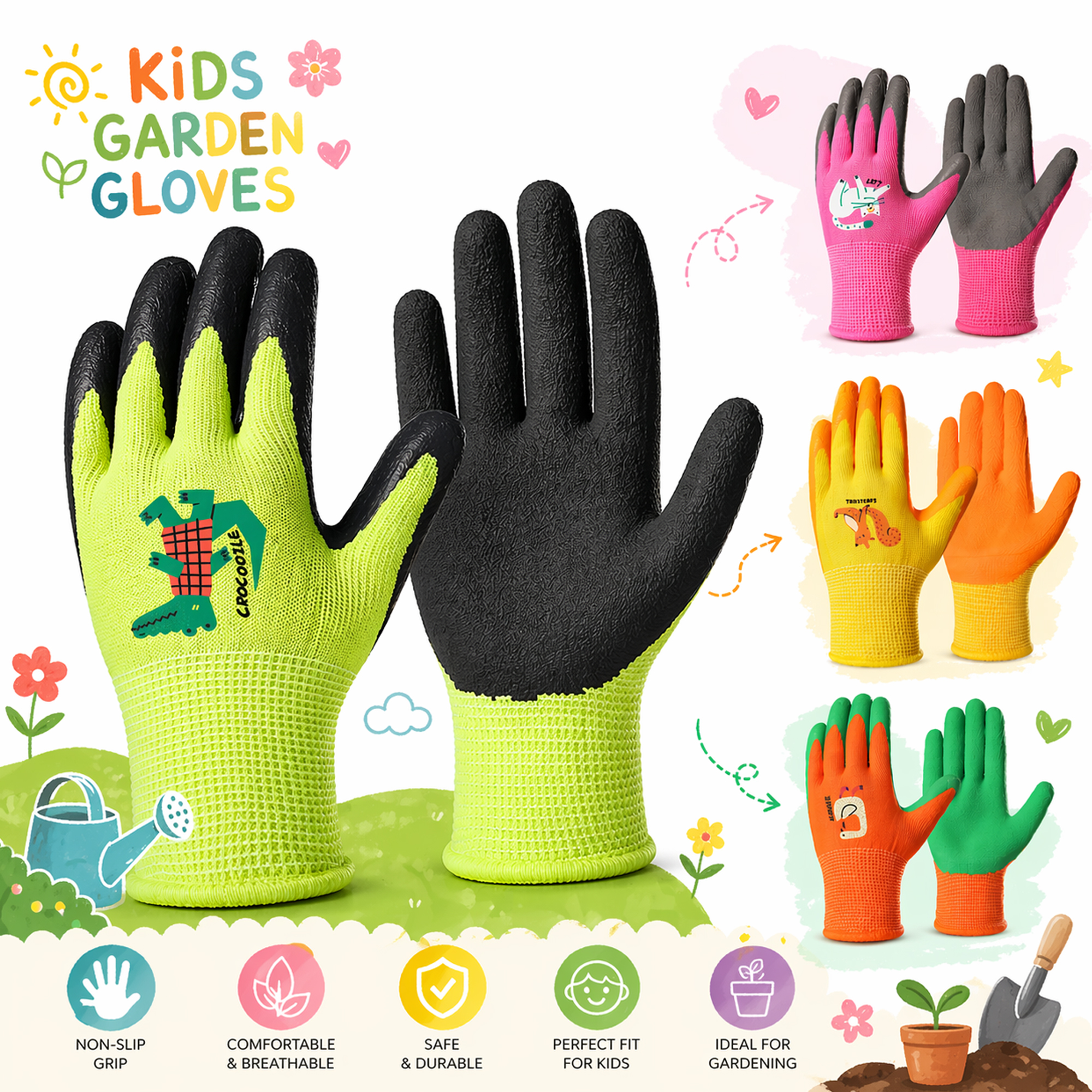 4 Pairs Kids Gardening Gloves  - Gardening Tools Kit For Kids บทวิจารณ์และราคา