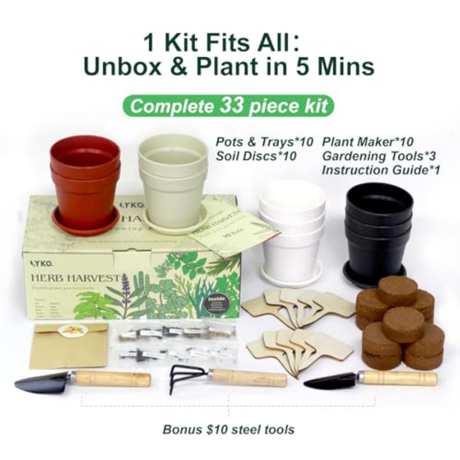 10 Indoor Herb Garden Kit 33pc - Gardening Tools Gift Ideas บทวิจารณ์และราคา